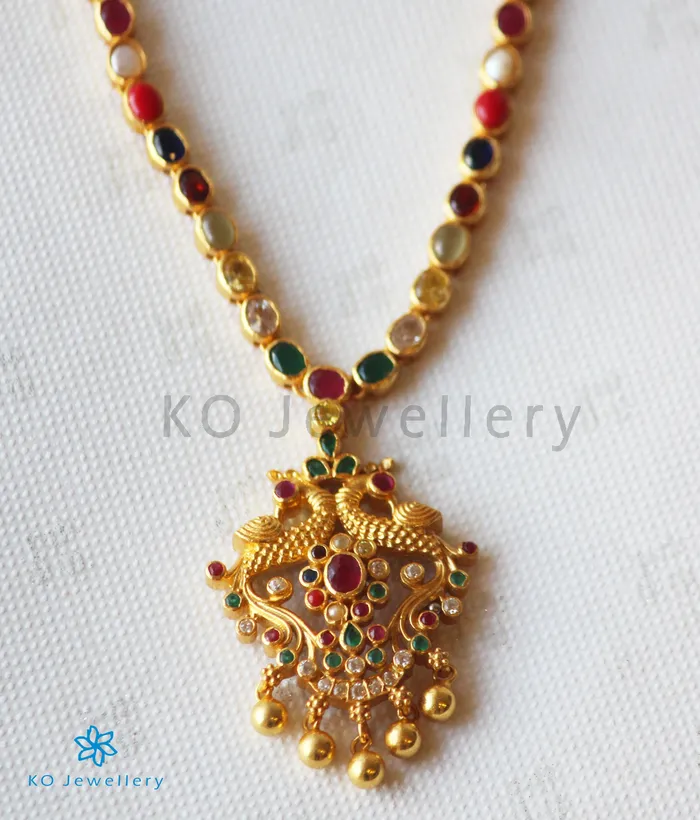 Silversmith The Samarth Silver Navratna Peacock Necklace Necklaces