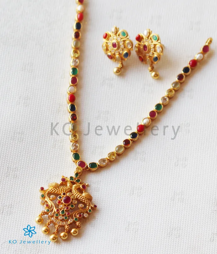 Silversmith The Samarth Silver Navratna Peacock Necklace Necklaces