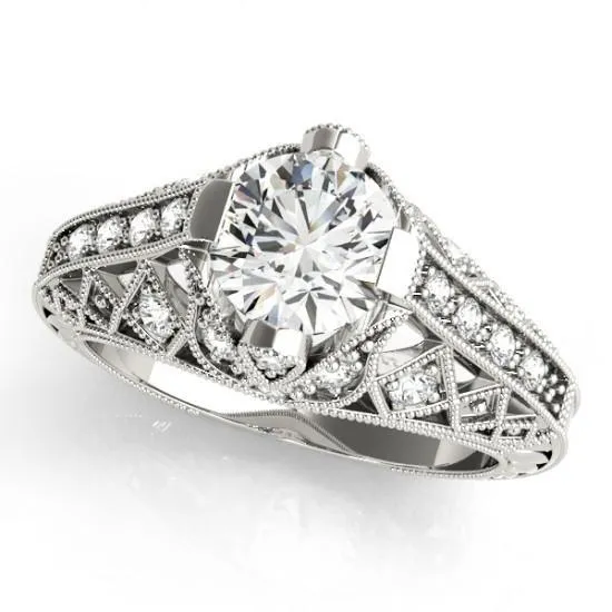 Solitaire With Accent 150 Ct Natural Earth Mined Diamond White Gold Engagement Ring GB Rings