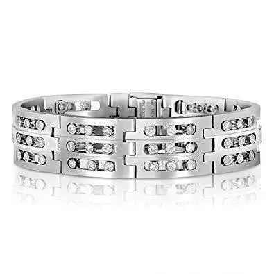 Sparkling Round Natural Earth Mined Diamond Men Solid Bracelet 6 Carats 14K White Gold GB Bracelets Sparkling Round Natural Earth Mined Diamond Men Solid Bracelet 6 Carats 14K White Gold GB Bracelets