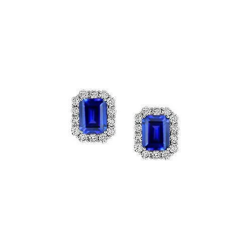 Sri Lanka Sapphire Emerald Cut Halo Round Natural Earth Mined Diamond Stud Earring WG 14K GB Earrings Sri Lanka Sapphire Emerald Cut Halo Round Natural Earth Mined Diamond Stud Earring WG 14K GB Earrings