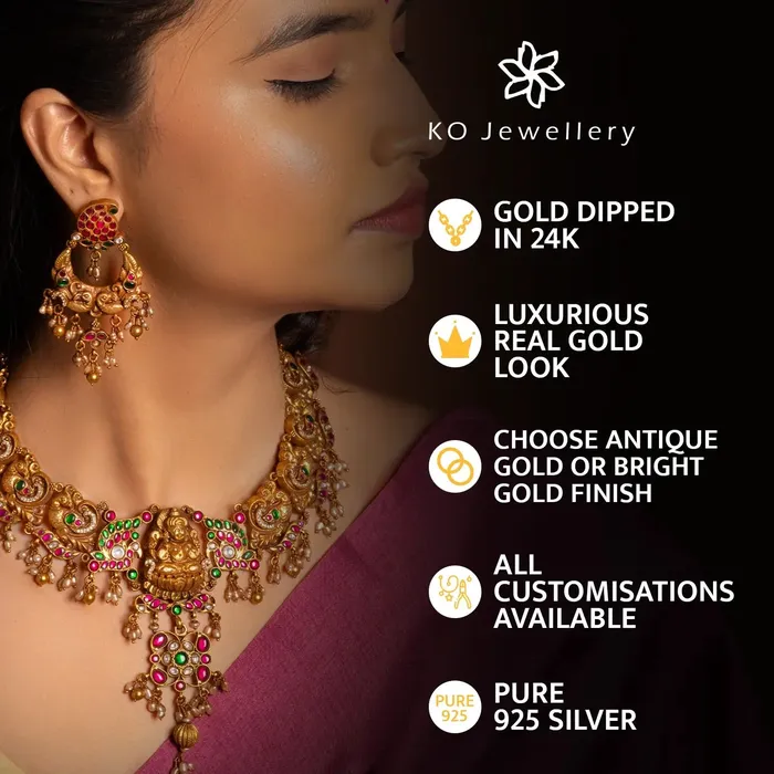 The Krutika Silver Navratna Necklace Silversmith Necklaces