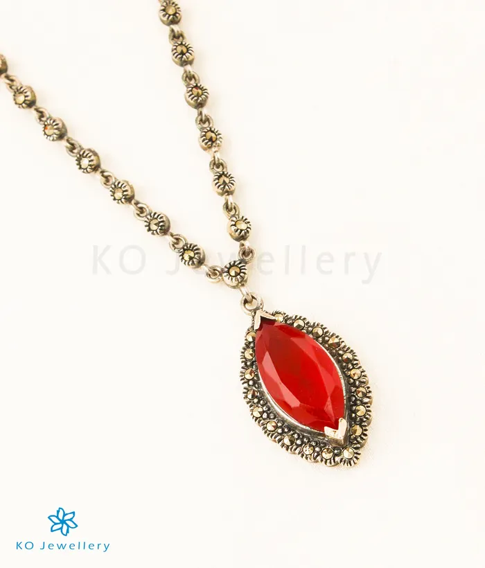 The Nayanika Silver Marcasite Necklace Red Marcasite Necklaces