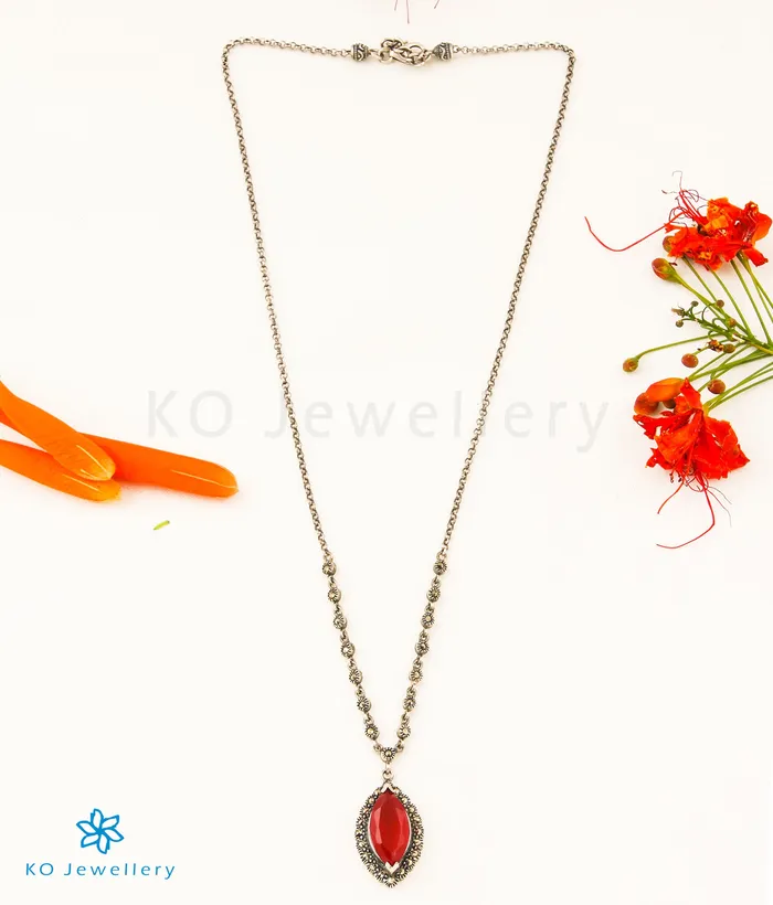 The Nayanika Silver Marcasite Necklace Red Marcasite Necklaces