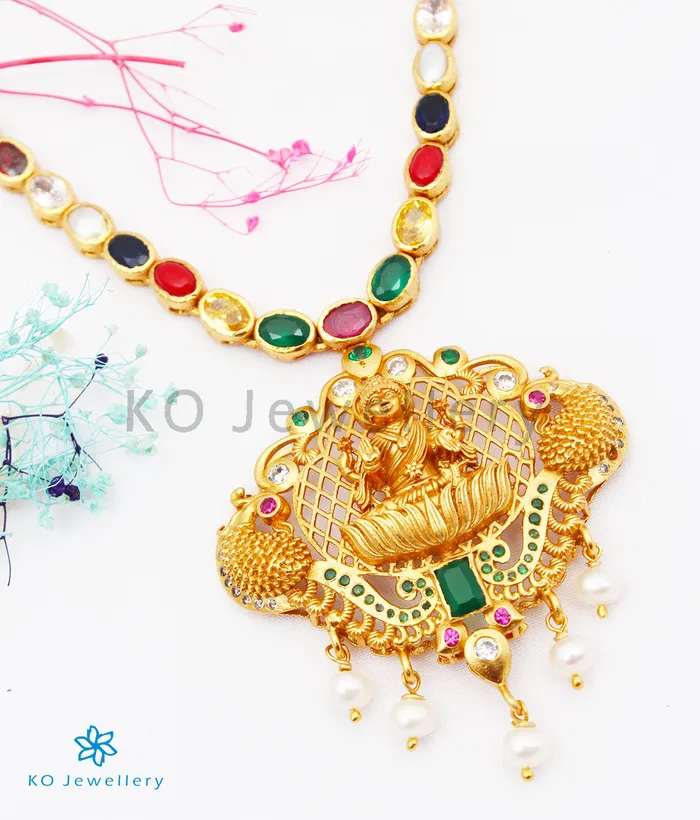 The Samyukta Silver Navratna Lakshmi Necklace Silversmith Necklaces