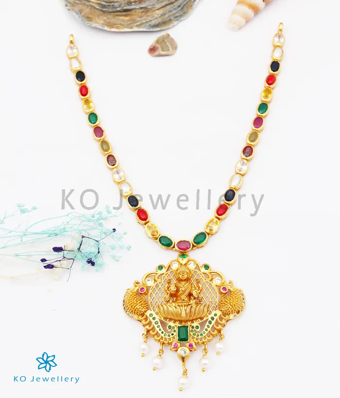 The Samyukta Silver Navratna Lakshmi Necklace Silversmith Necklaces
