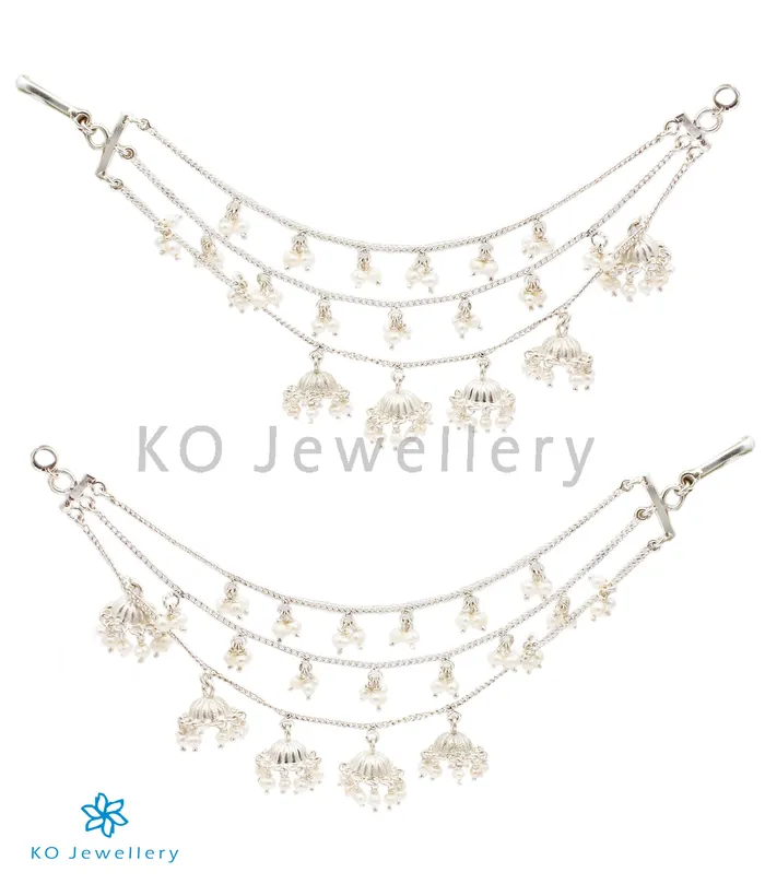 The Ujjal Silver Earchain Bright Silver Silversmith Rings