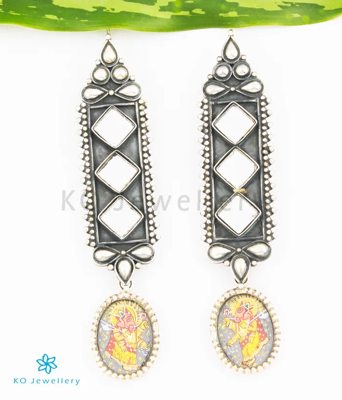 The Vignesh Silver Handpainted Ganesha Earrings Jaipur Earrings
