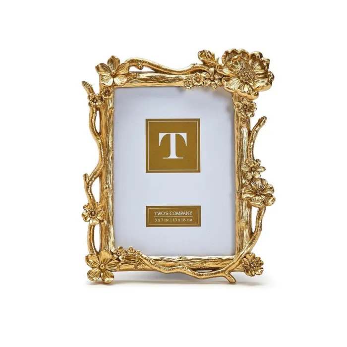 Twos Company Gold Floral Spray 5X7 Photo Frame Twos Company Rings