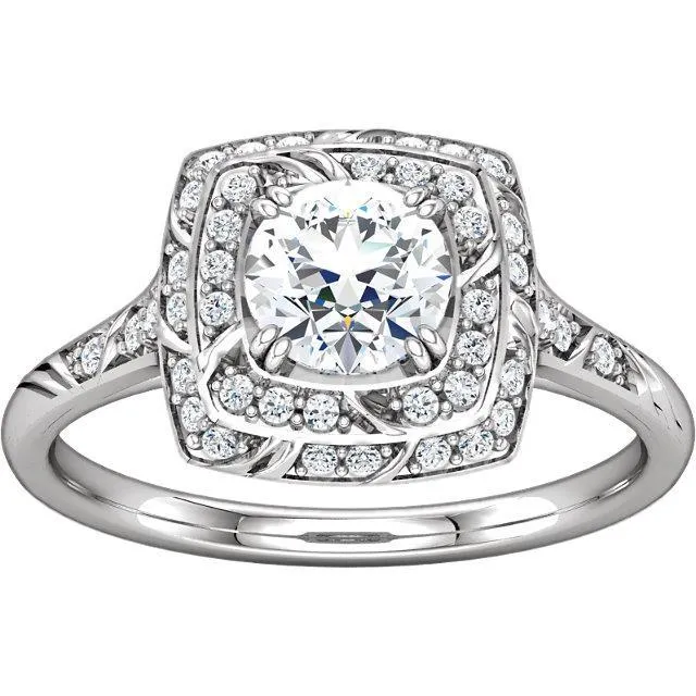 Vintage Style Round Natural Earth Mined Diamond Halo Ring With Accents 180 Ct GB Rings Vintage Style Round Natural Earth Mined Diamond Halo Ring With Accents 180 Ct GB Rings