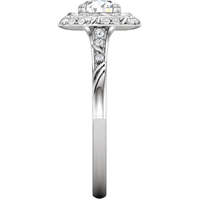 Vintage Style Round Natural Earth Mined Diamond Halo Ring With Accents 180 Ct GB Rings