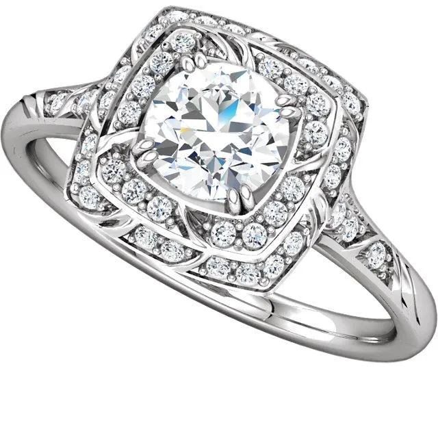Vintage Style Round Natural Earth Mined Diamond Halo Ring With Accents 180 Ct GB Rings