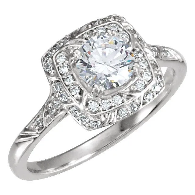 Vintage Style Round Natural Earth Mined Diamond Halo Ring With Accents 180 Ct GB Rings